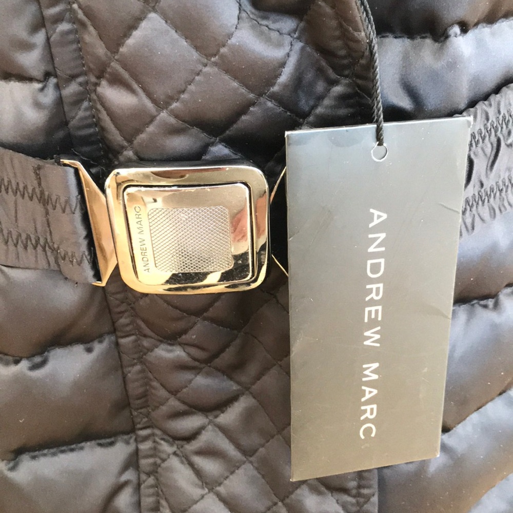 Andrew Marc Quilted Down Belted Satin Puffer Coat Jacket Black Size XL NWT - Picture 8 of 17